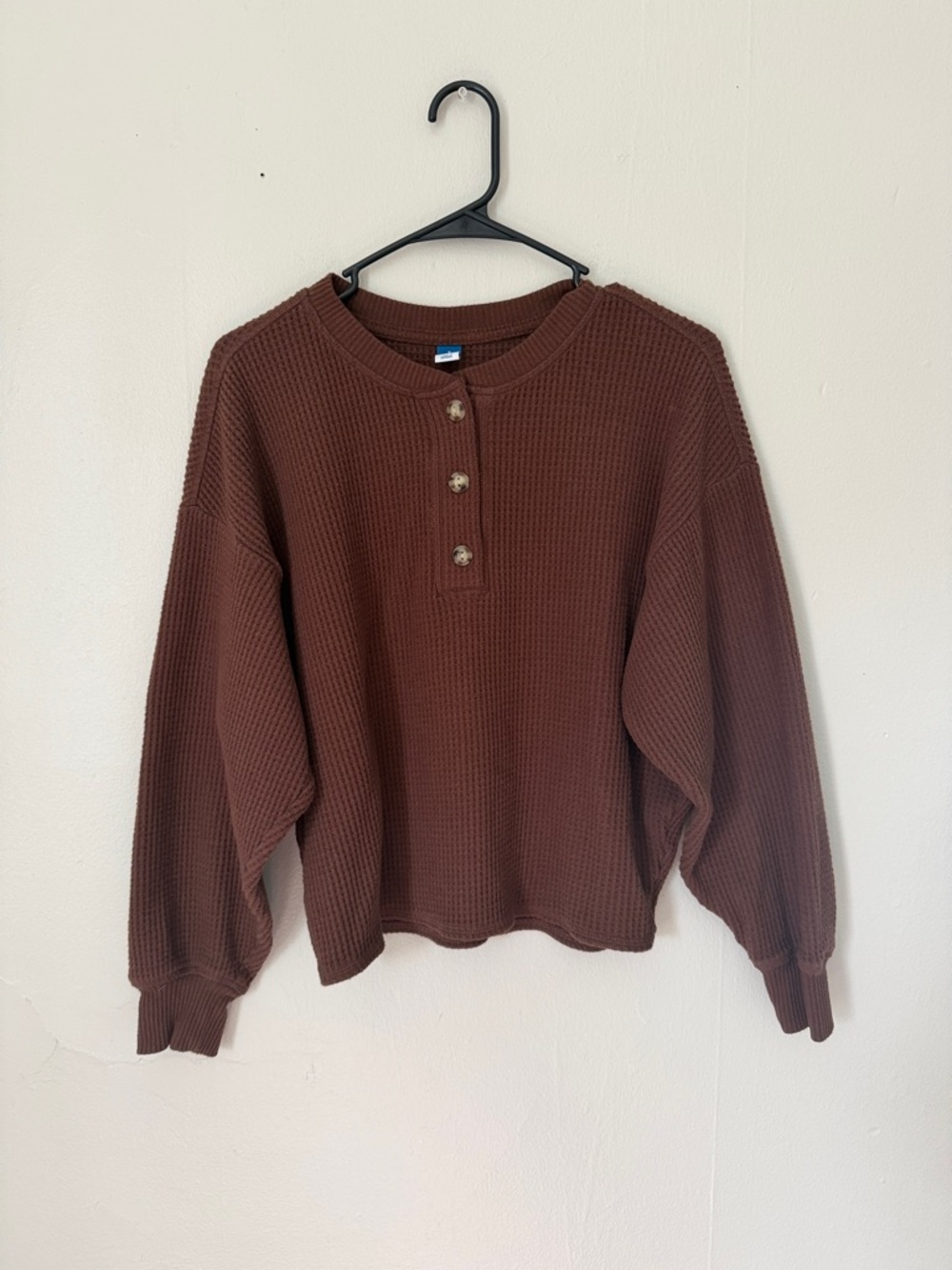 Old Navy Brown Waffle Knit Henley Sweater